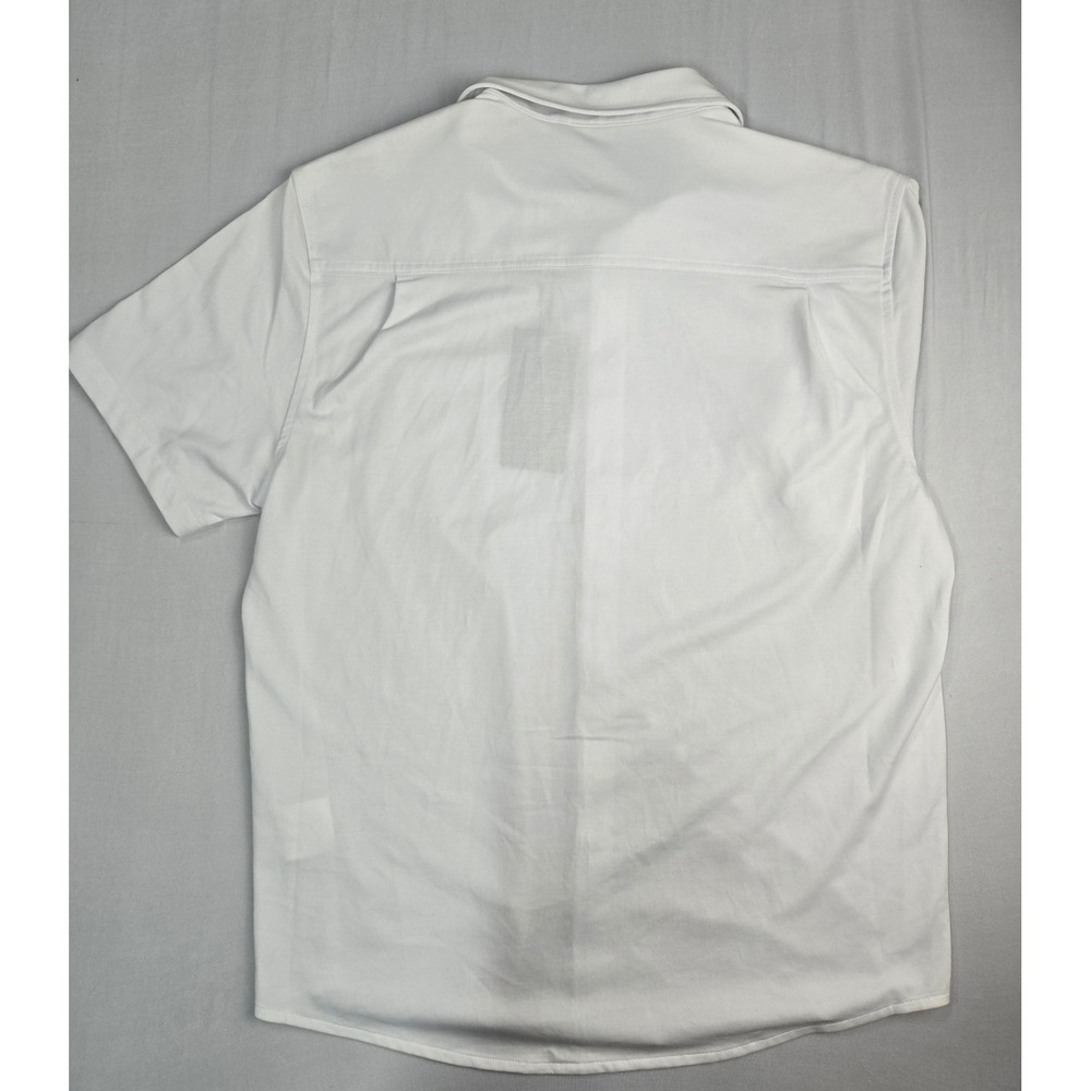 VRST Mens SS Button Up Shirt Pure White Short Sleeve Performance Stretch Medium - Picture 2 of 5